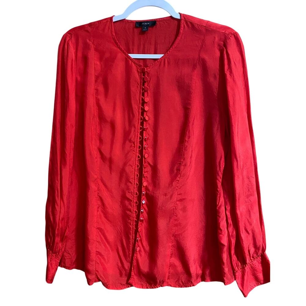 J. Crew Women's Blouse Button Up Size 8 Red Long Sleeve Holiday Career Shirt